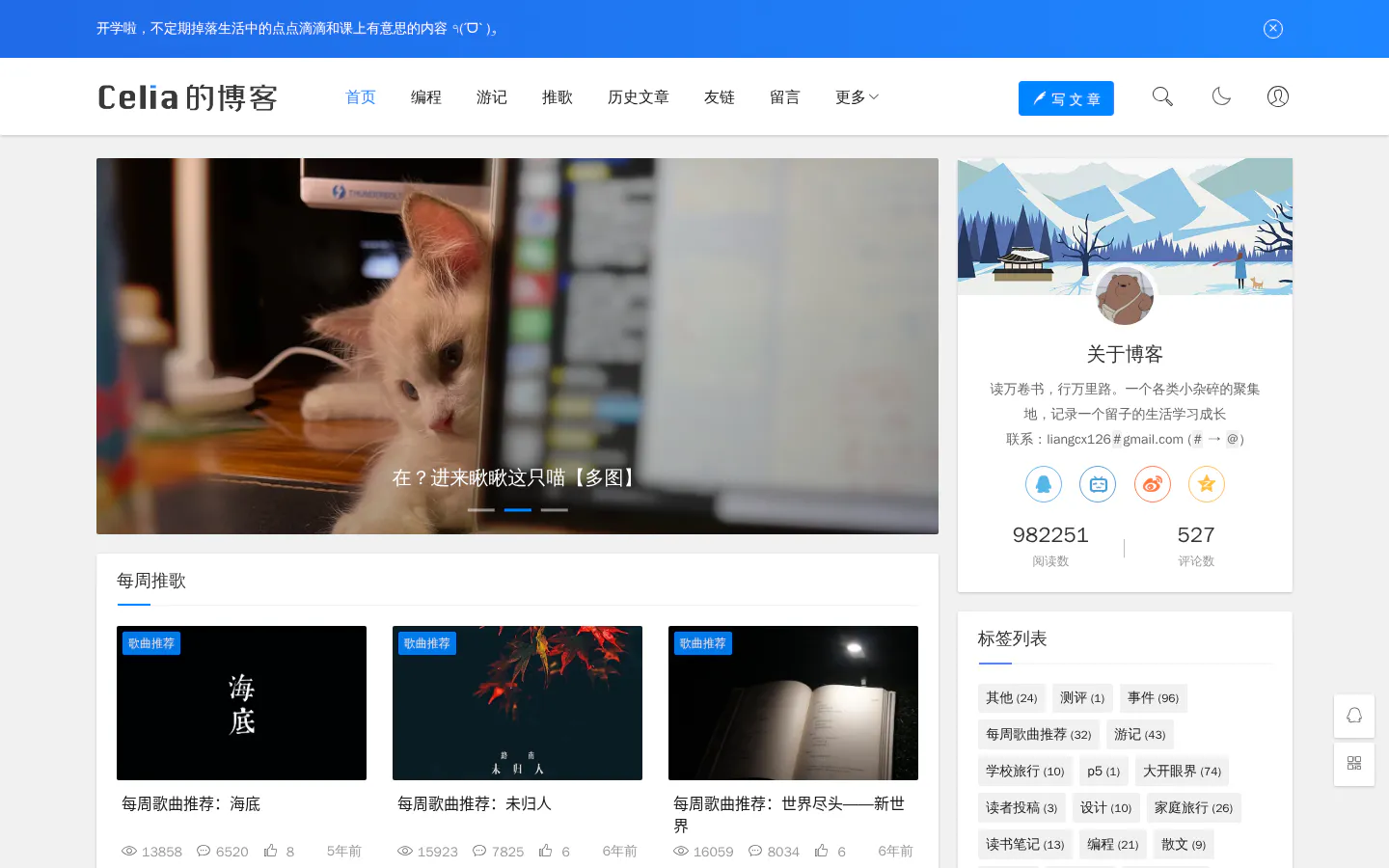 Celia的博客 的首页截图