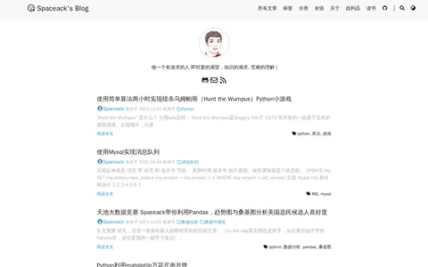 Spaceack's Blog 的首页截图
