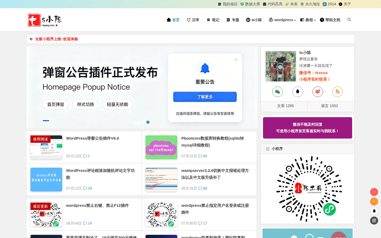 ts小陈博客 的首页截图