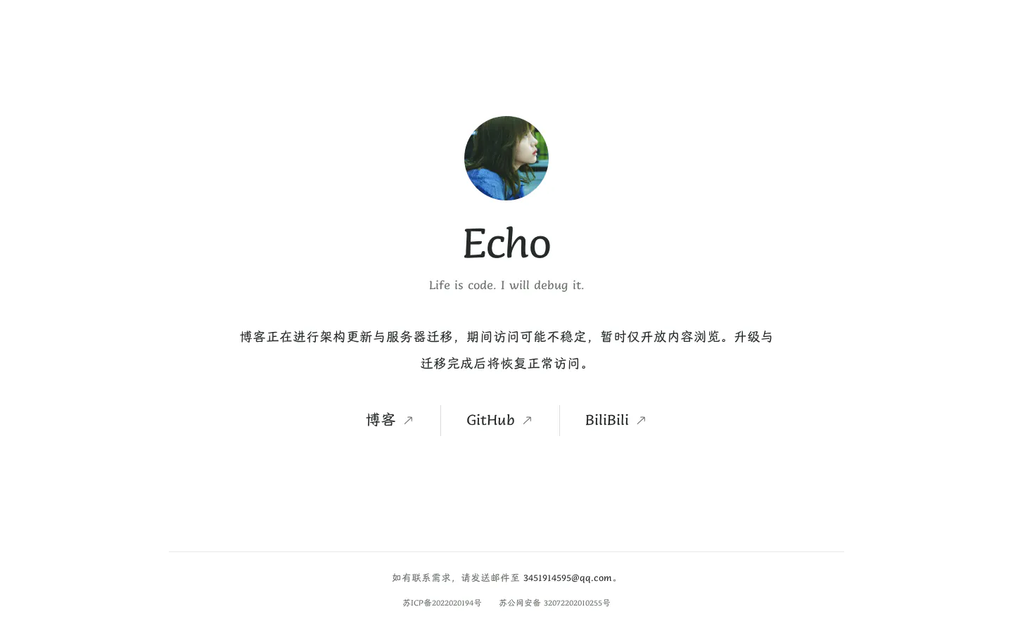Echo's blog 的首页截图
