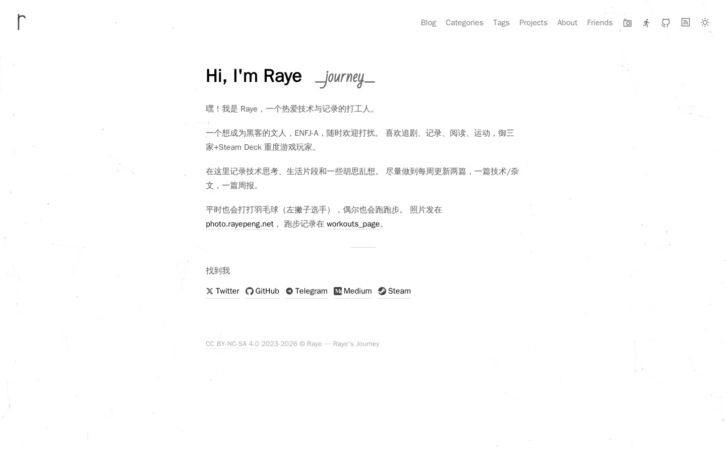 Raye's Journey 的首页截图