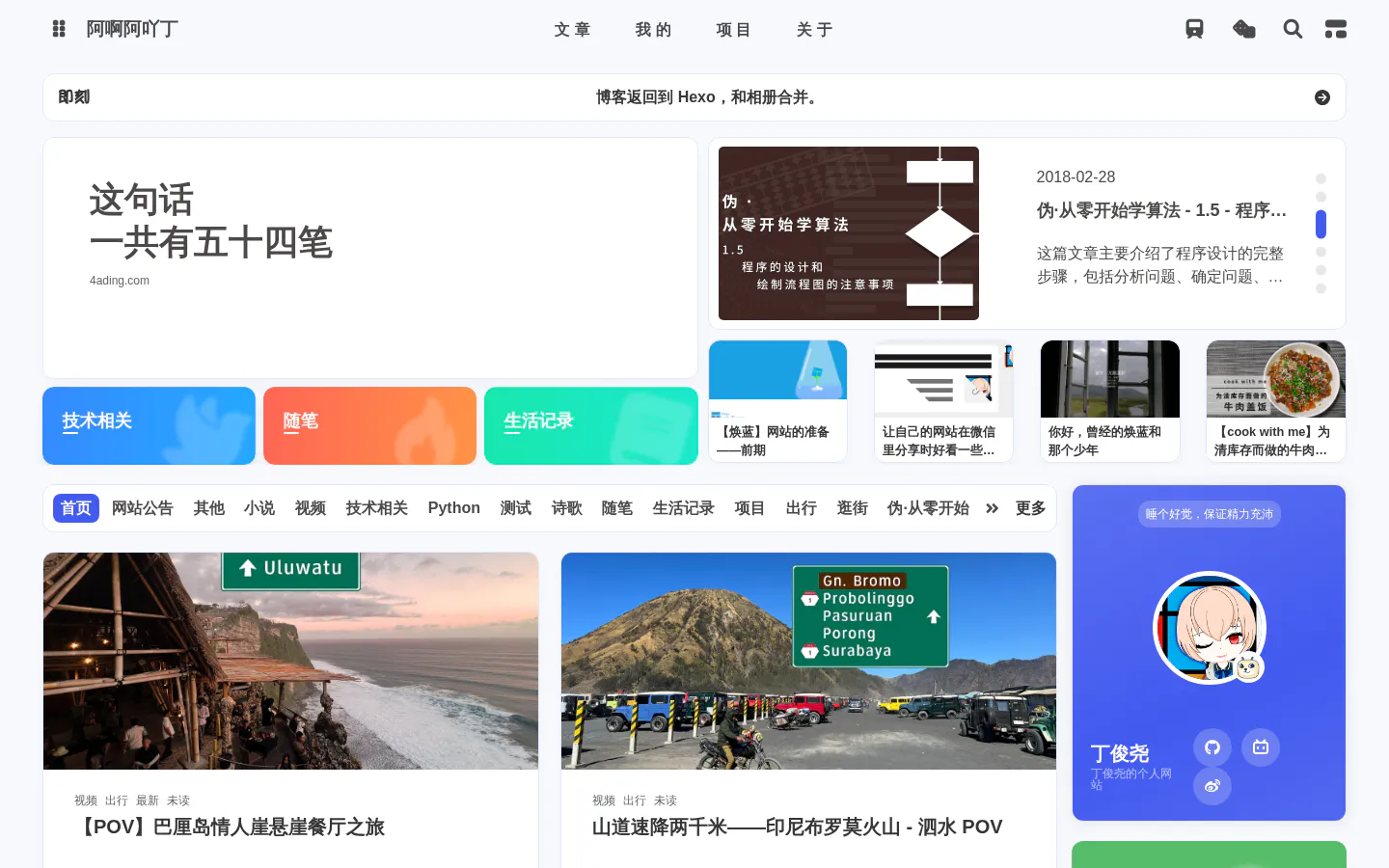 阿啊阿吖丁 - 丁俊尧的个人网站 的首页截图