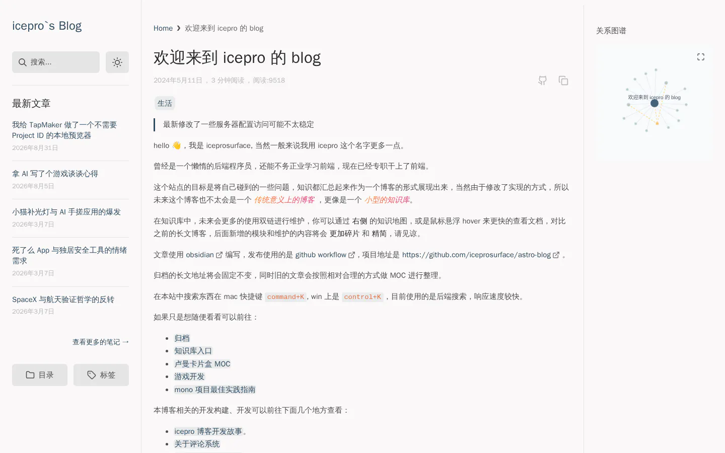 icepro`s blog 的首页截图