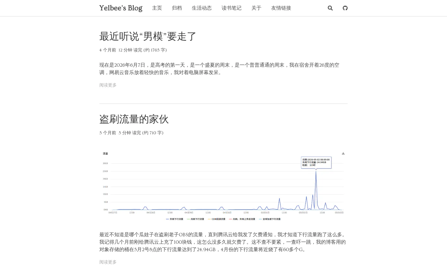 Yellow Bee's Blog 的首页截图