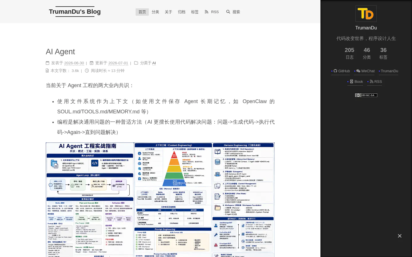 TrumanDu's Blog 的首页截图