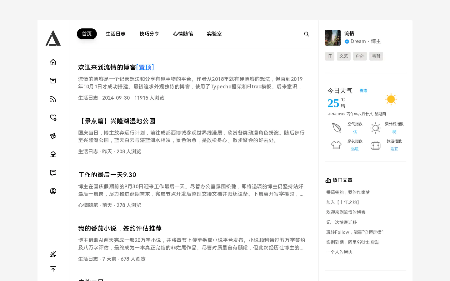 流情的博客 的首页截图