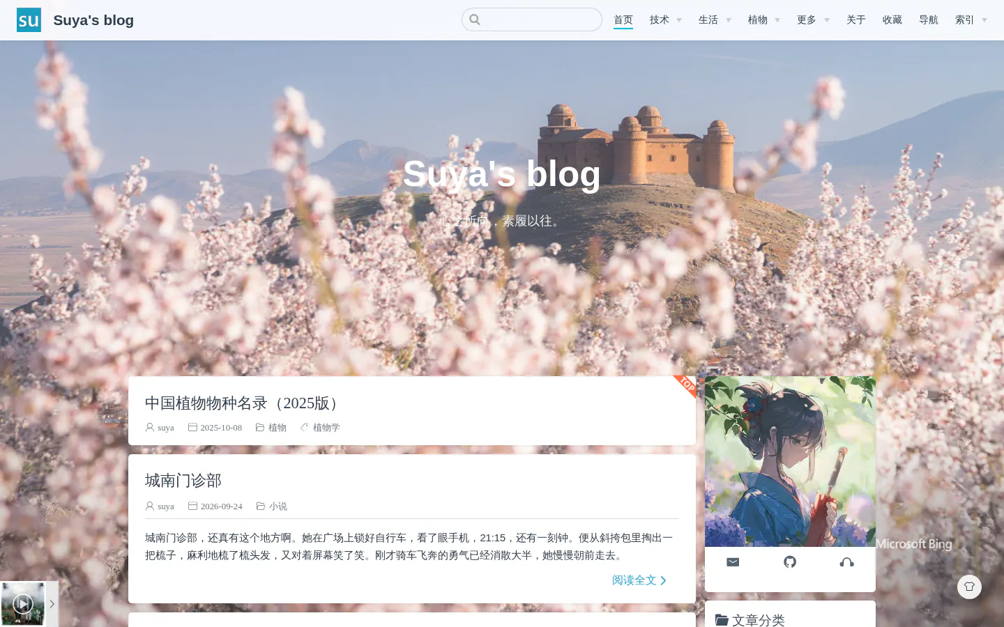 Suya's blog 的首页截图