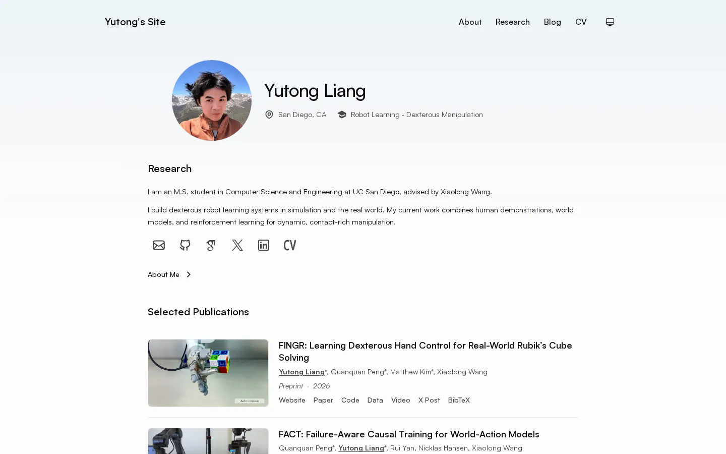 Yutong's Site 的首页截图