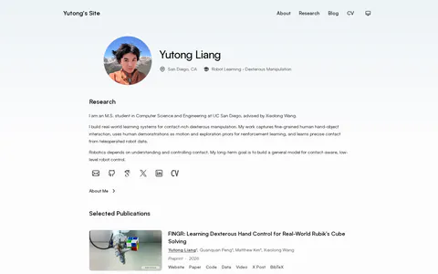 Yutong's Site 的首页截图