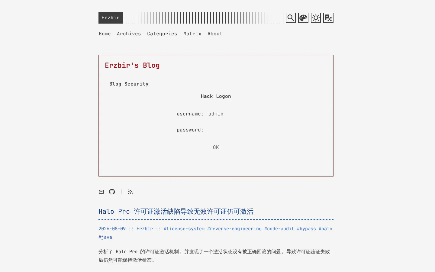 Erzbir's Blog 的首页截图