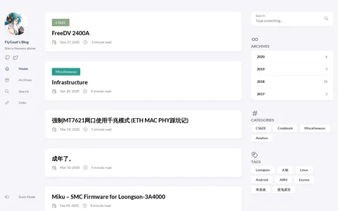 FlyGoat's Blog 的首页截图